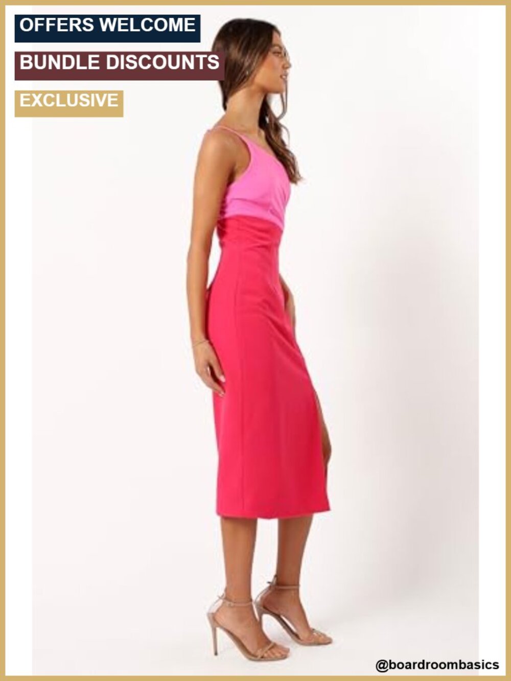 One Shoulder Midi Dress Gathered Waist Adjustable Strap - Picture 4 of 5